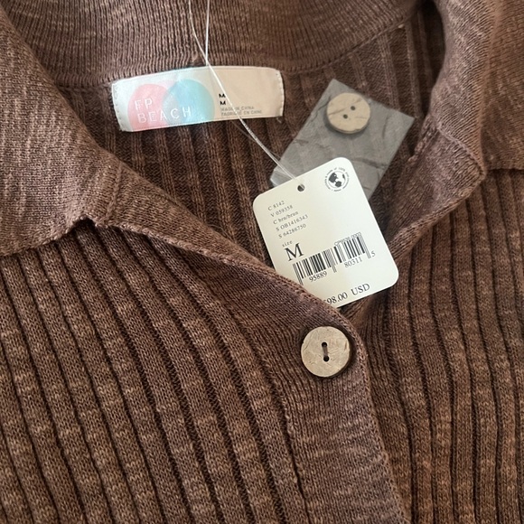 Free People Elegant Brown Ribbed Romber - Picture 3 of 14